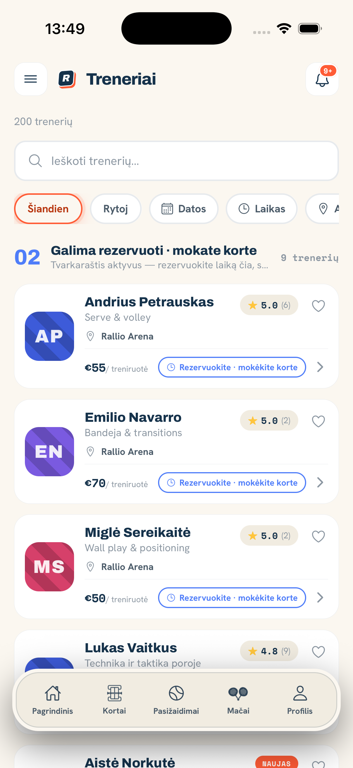 iPHONE · Treneriai pagal valandas